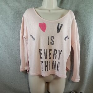 The Classic Pink Love Is Everything Rhinestone Studded Long Sleeve Top Small
